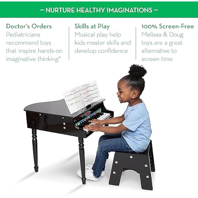 LEARN-TO-PLAY CLASSIC GRAND PIANO WITH 30 KEYS, COLOR-CODED SONGBOOK, AND NON-TIP BENCH 23.5X 22.2X 10" - Image 4